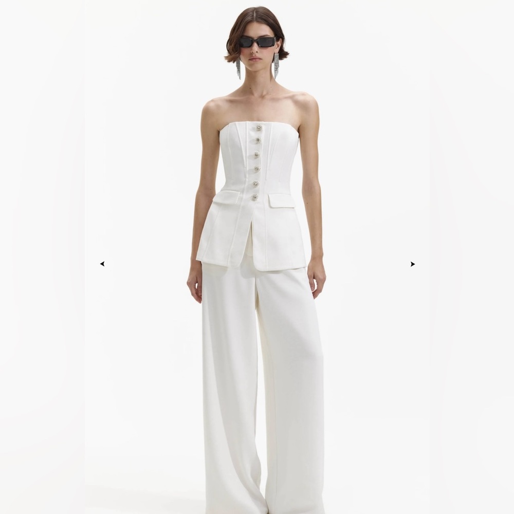 Self-Portrait White Bandeau Crepe Jumpsuit Pant Set NWOT XS US2/UK6